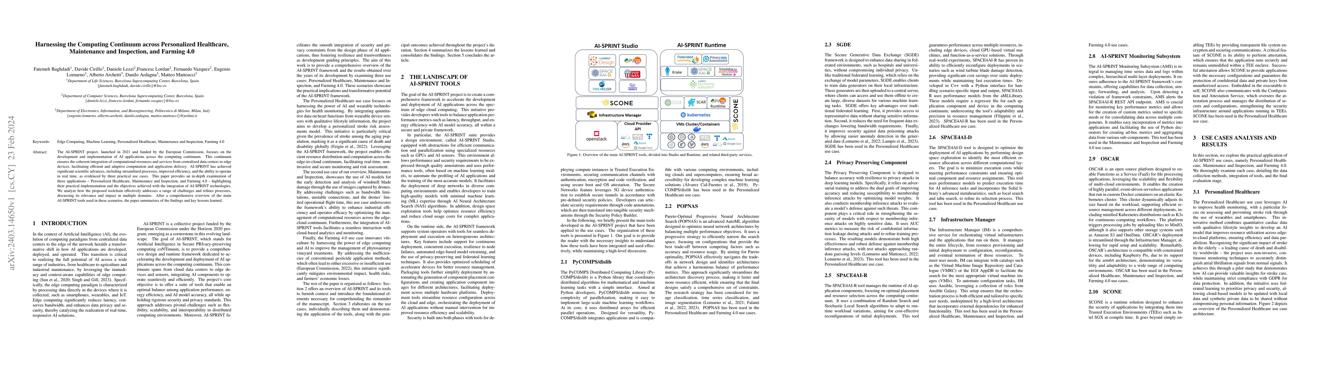 Thumbnail for Harnessing the Computing Continuum across Personalized Healthcare,
  Maintenance and Inspection, and Farming 4.0