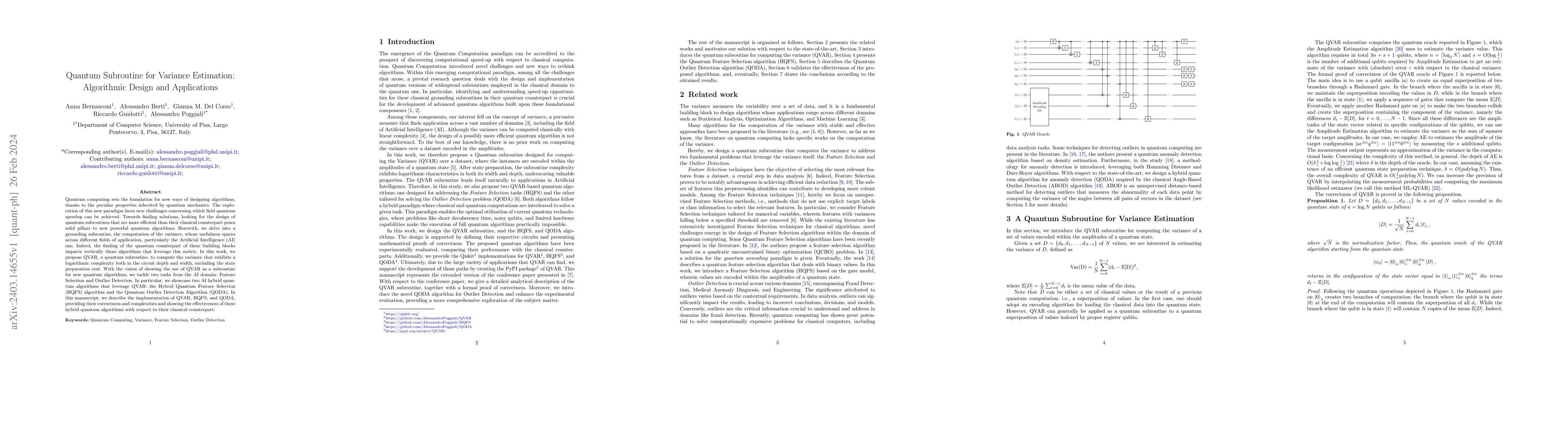 Thumbnail for Quantum Subroutine for Variance Estimation: Algorithmic Design and
  Applications