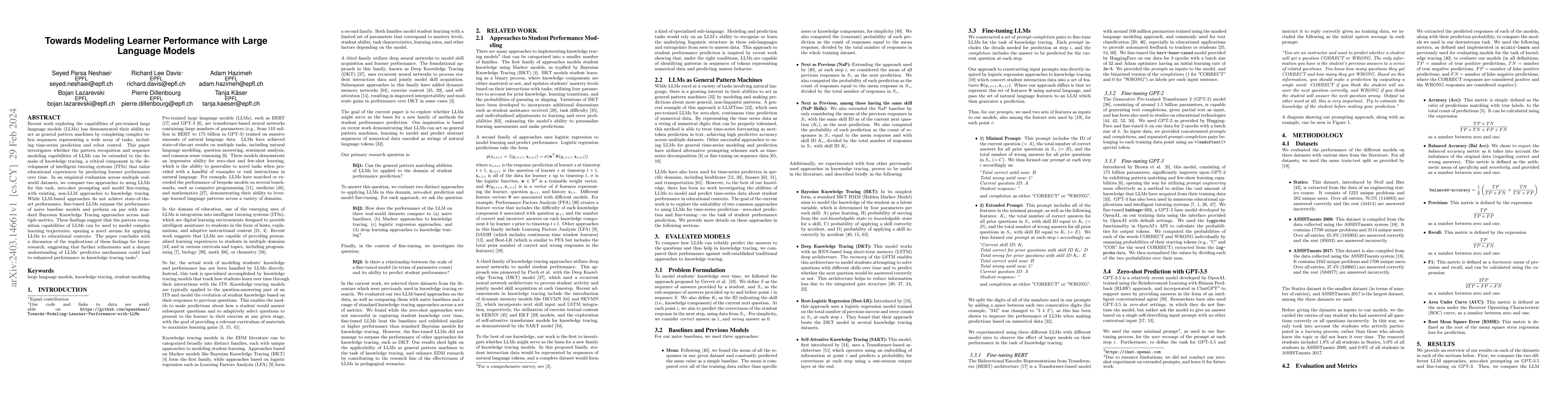 Thumbnail for Towards Modeling Learner Performance with Large Language Models