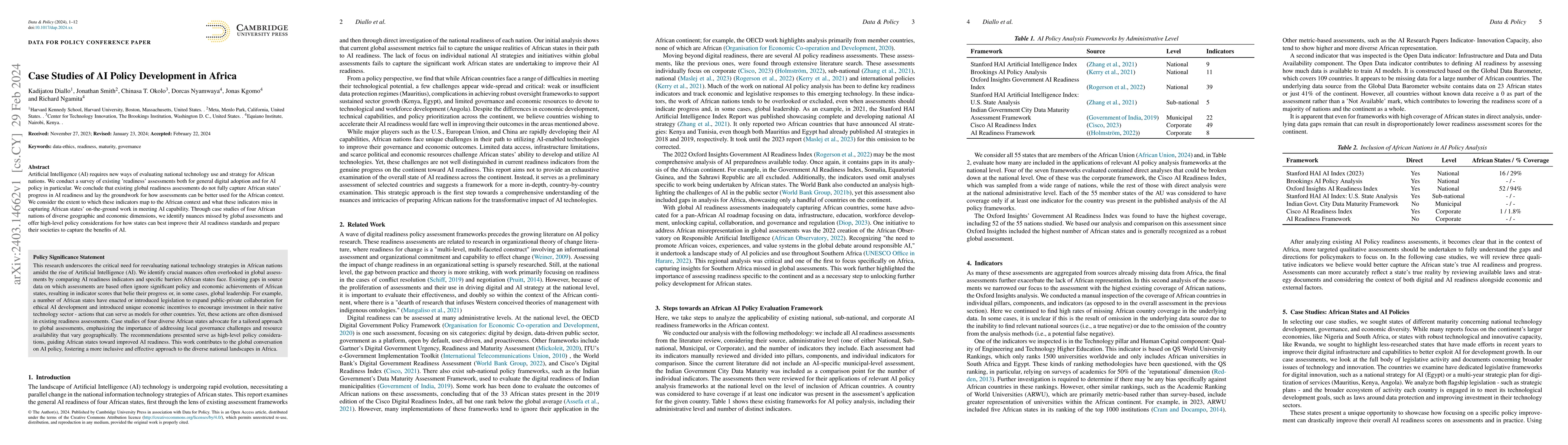 Thumbnail for Case Studies of AI Policy Development in Africa