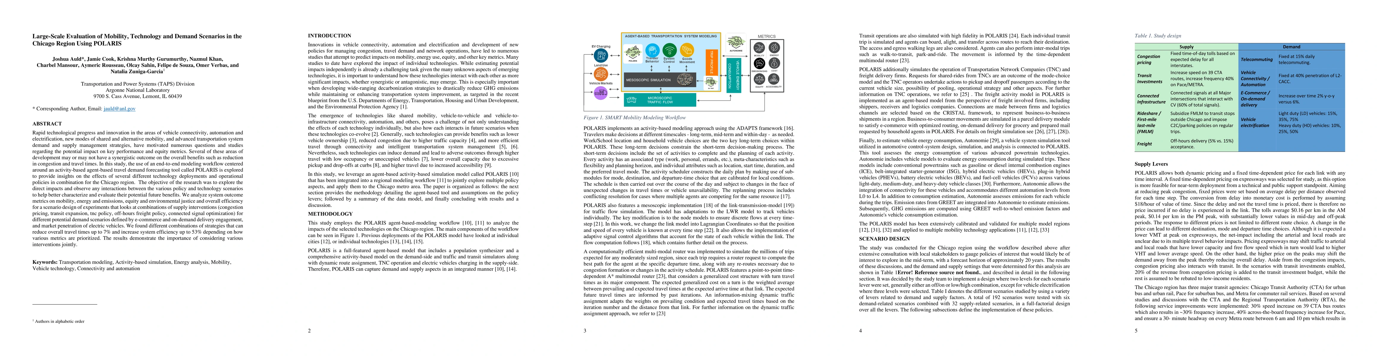Thumbnail for Large-Scale Evaluation of Mobility, Technology and Demand Scenarios in
  the Chicago Region Using POLARIS