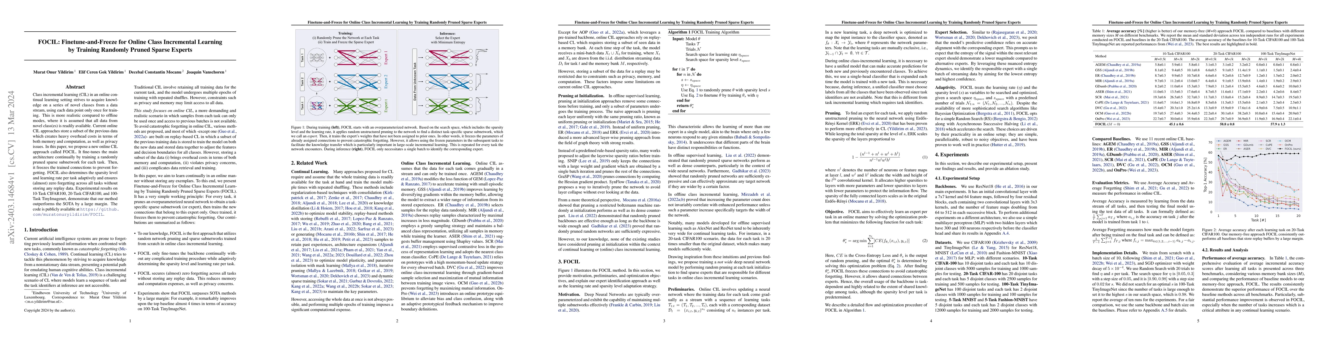 Thumbnail for FOCIL: Finetune-and-Freeze for Online Class Incremental Learning by
  Training Randomly Pruned Sparse Experts