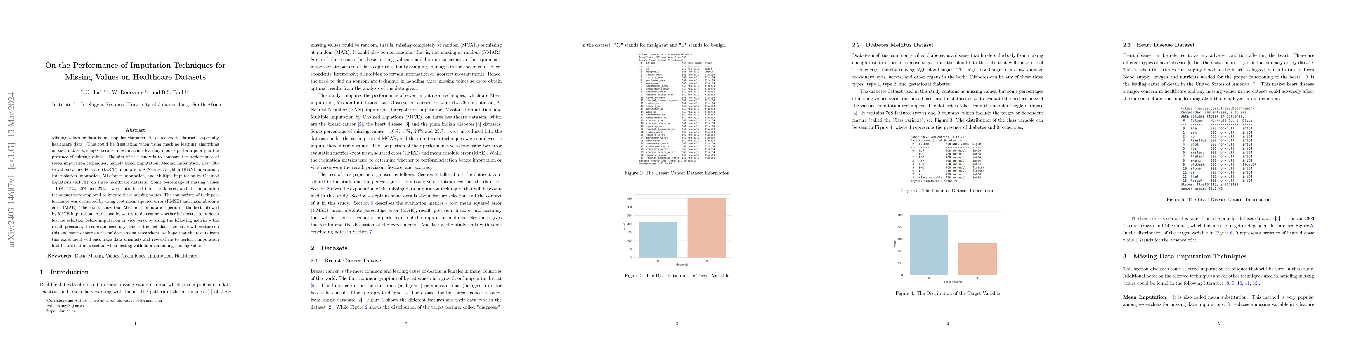 Thumbnail for On the Performance of Imputation Techniques for Missing Values on
  Healthcare Datasets