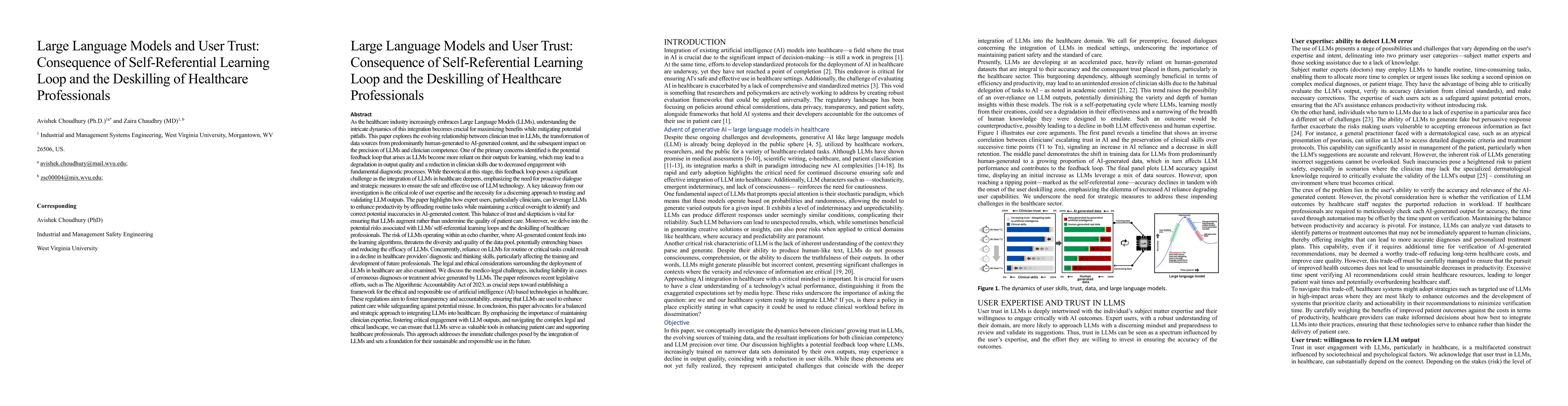 Thumbnail for Large Language Models and User Trust: Consequence of Self-Referential
  Learning Loop and the Deskilling of Healthcare Professionals