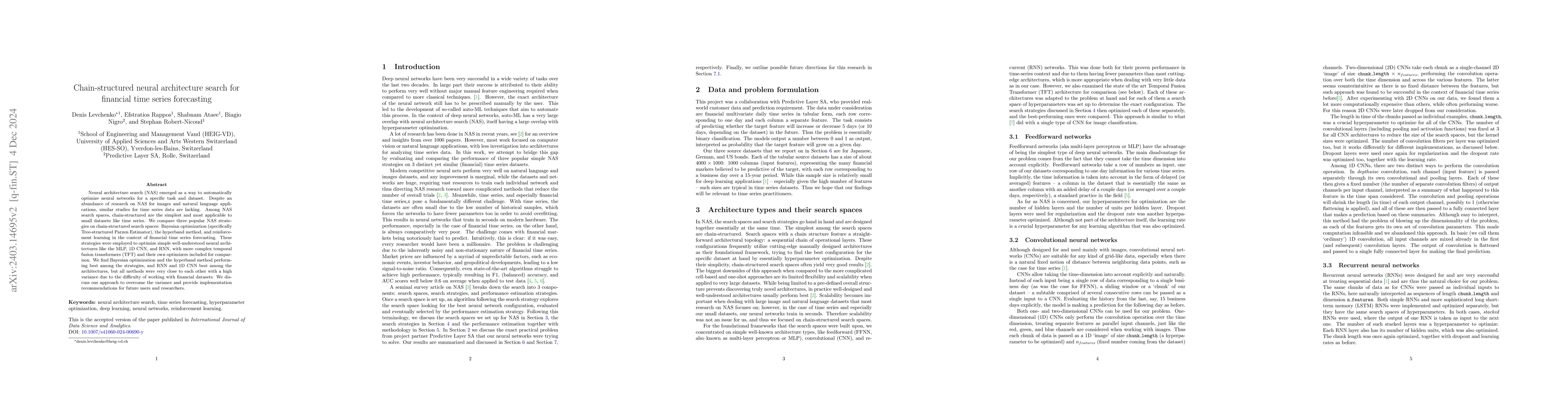 Thumbnail for Chain-structured neural architecture search for financial time series
  forecasting