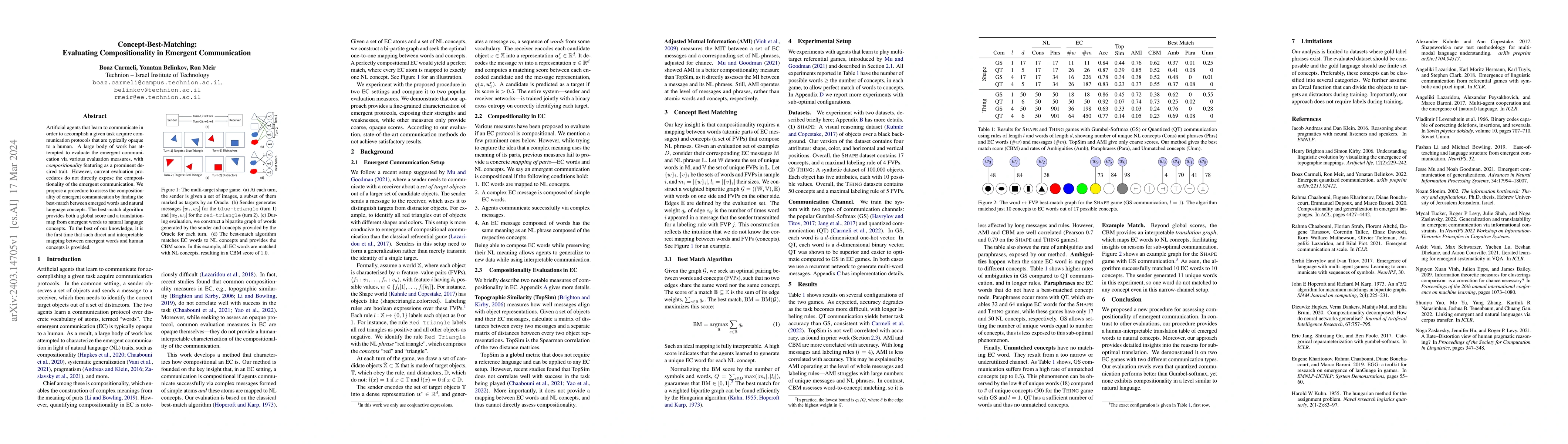 Thumbnail for Concept-Best-Matching: Evaluating Compositionality in Emergent
  Communication