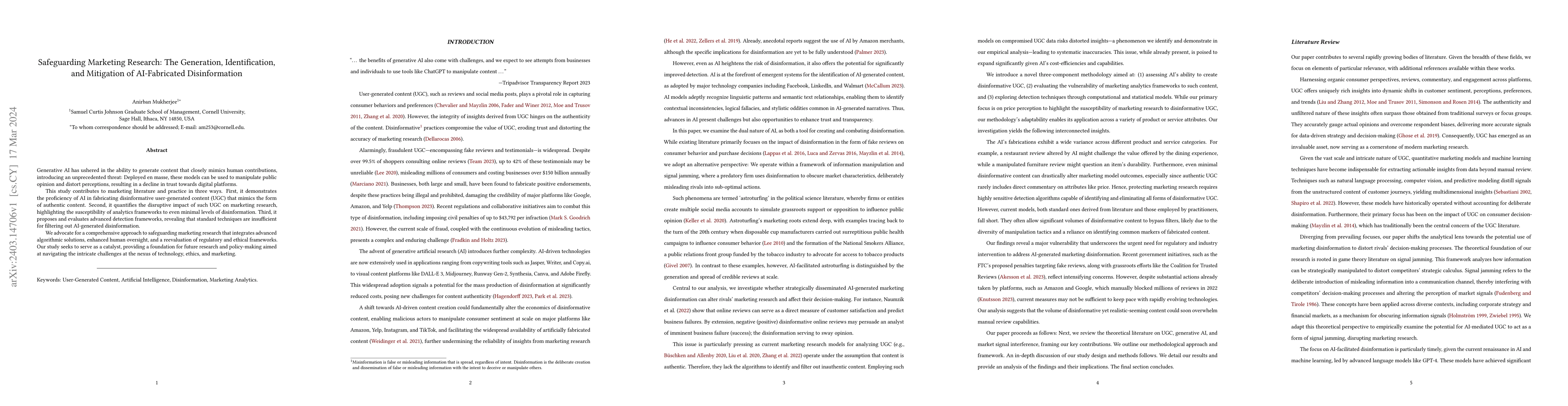 Thumbnail for Safeguarding Marketing Research: The Generation, Identification, and
  Mitigation of AI-Fabricated Disinformation