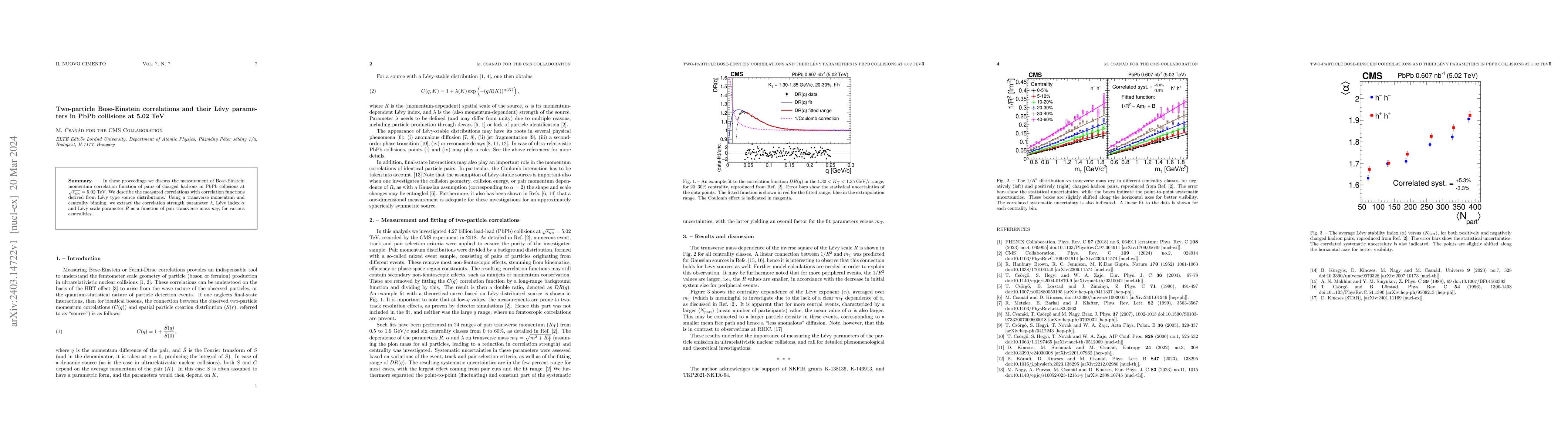 Thumbnail for Two-particle Bose-Einstein correlations and their Levy parameters in
  PbPb collisions at 5.02 TeV