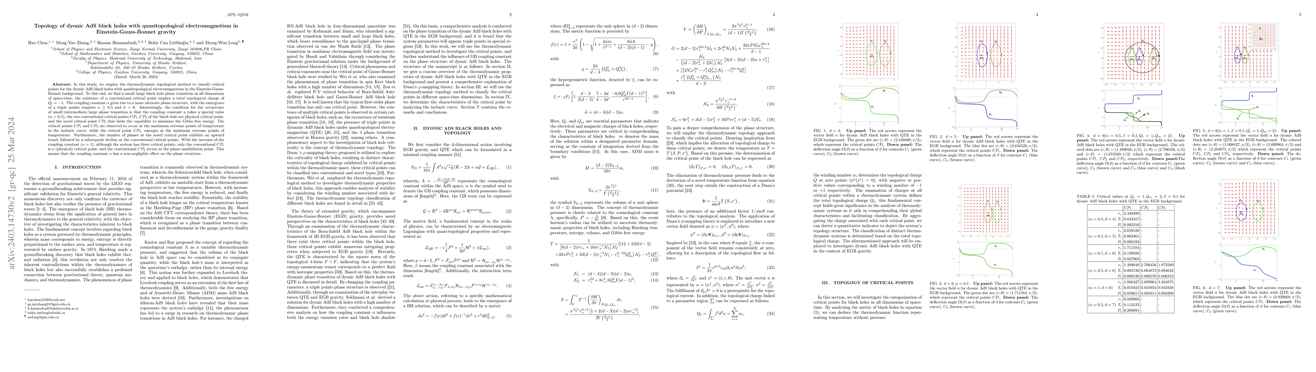 Thumbnail for Topology of dyonic AdS black holes with quasitopological
  electromagnetism in Einstein-Gauss-Bonnet gravity