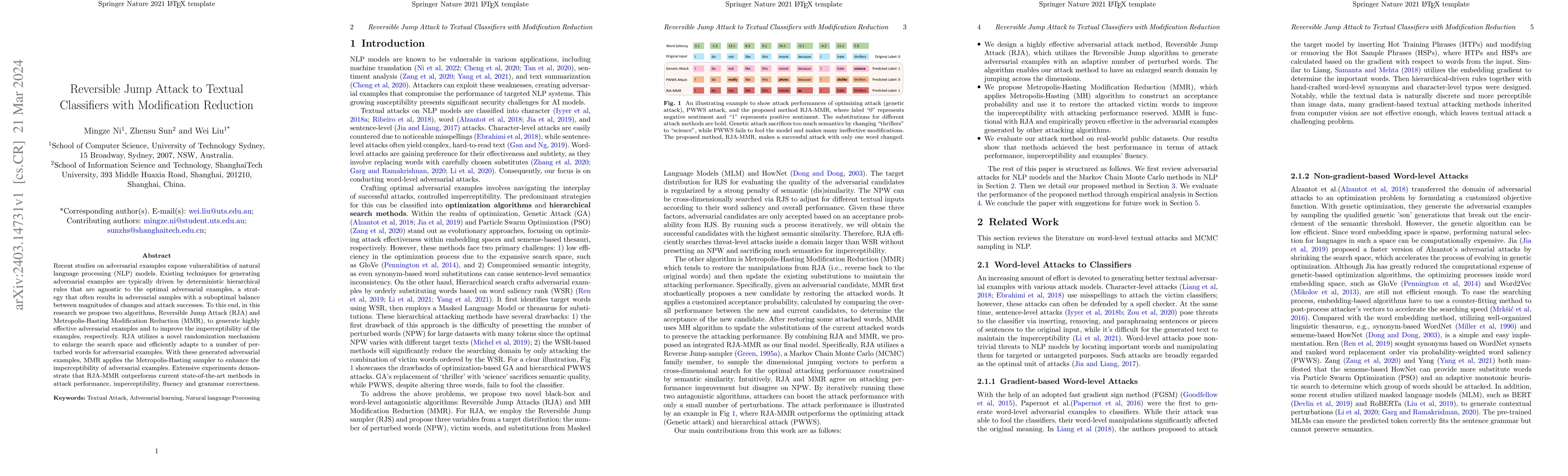 Thumbnail for Reversible Jump Attack to Textual Classifiers with Modification
  Reduction