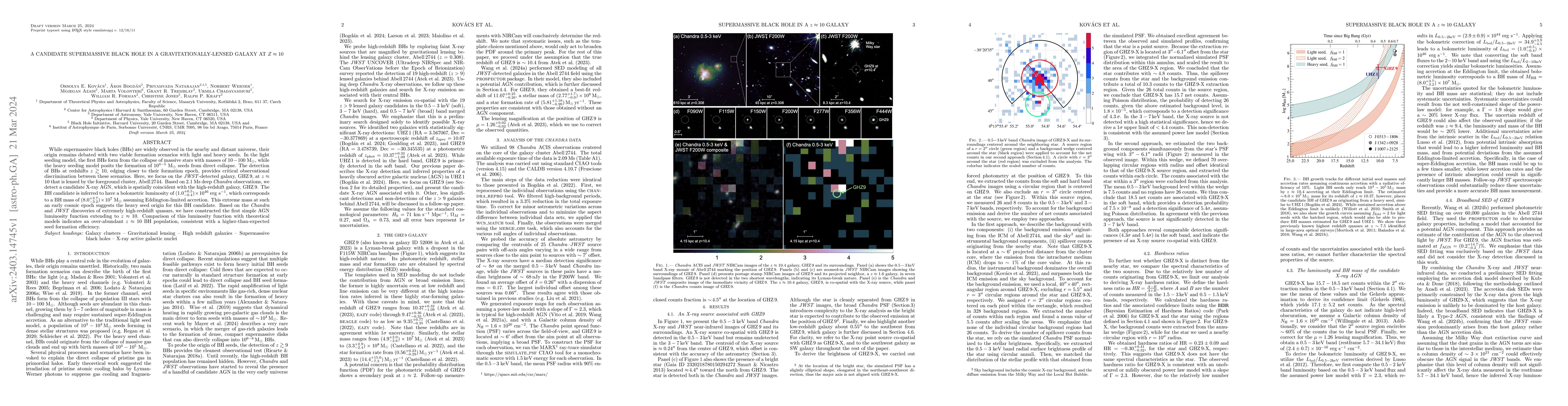Thumbnail for A candidate supermassive black hole in a gravitationally-lensed galaxy
  at $z\approx10$