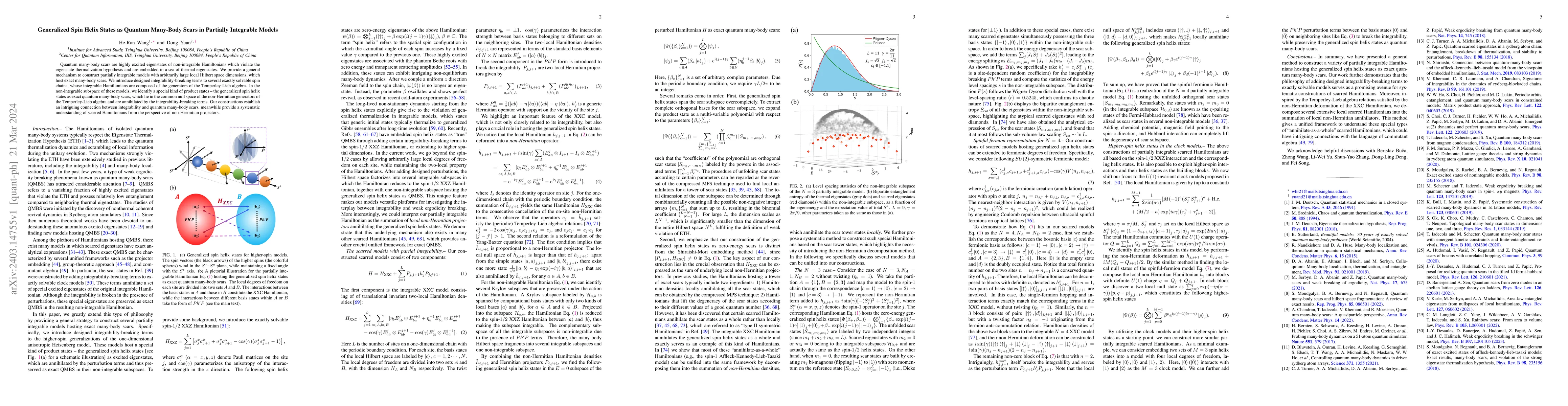 Thumbnail for Generalized Spin Helix States as Quantum Many-Body Scars in Partially
  Integrable Models