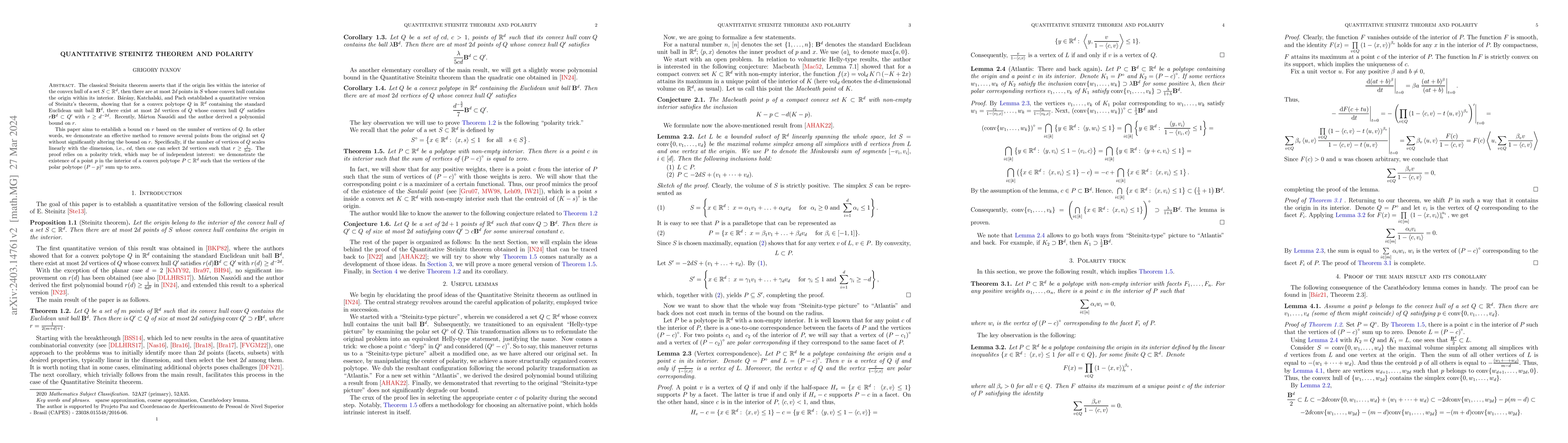 Thumbnail for Quantitative Steinitz theorem and polarity