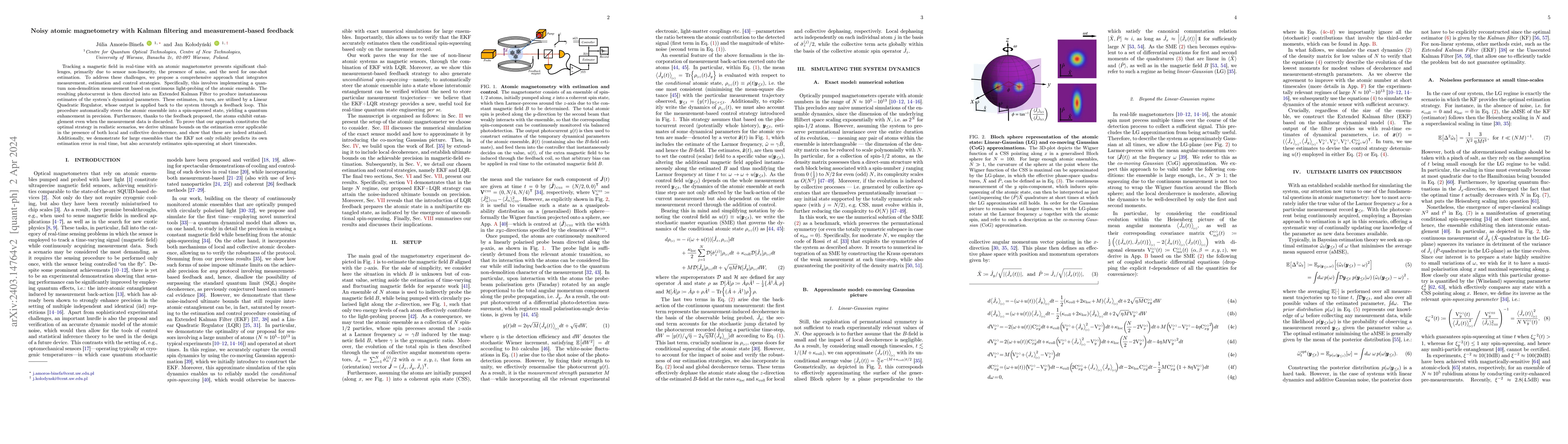 Thumbnail for Noisy atomic magnetometry with Kalman filtering and measurement-based
  feedback