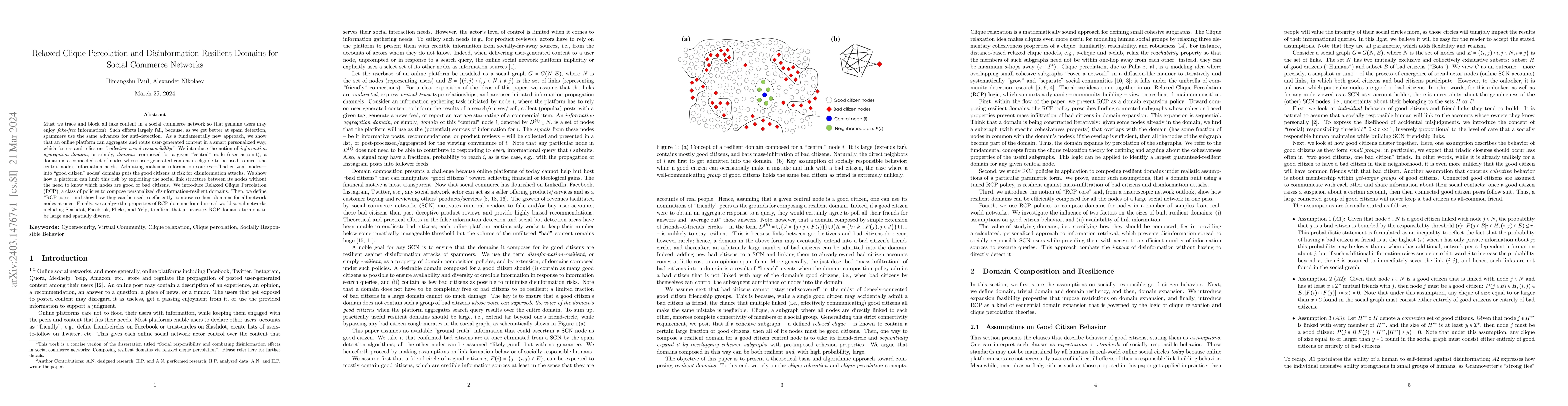 Thumbnail for Relaxed Clique Percolation and Disinformation-Resilient Domains for
  Social Commerce Networks