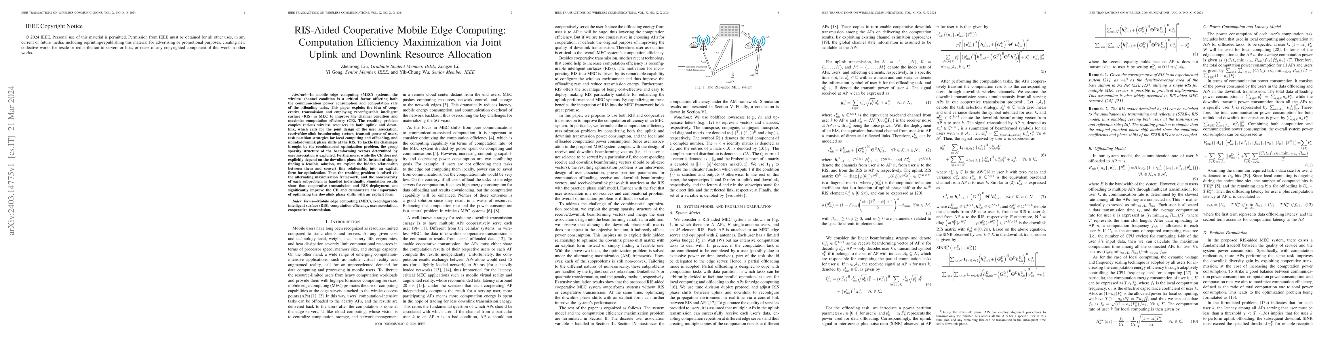 Thumbnail for RIS-Aided Cooperative Mobile Edge Computing: Computation Efficiency
  Maximization via Joint Uplink and Downlink Resource Allocation