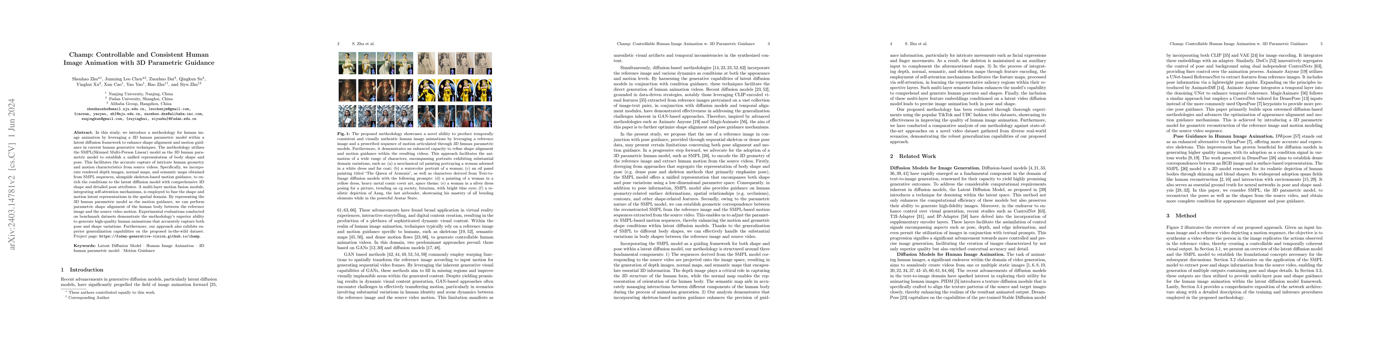Thumbnail for Champ: Controllable and Consistent Human Image Animation with 3D
  Parametric Guidance