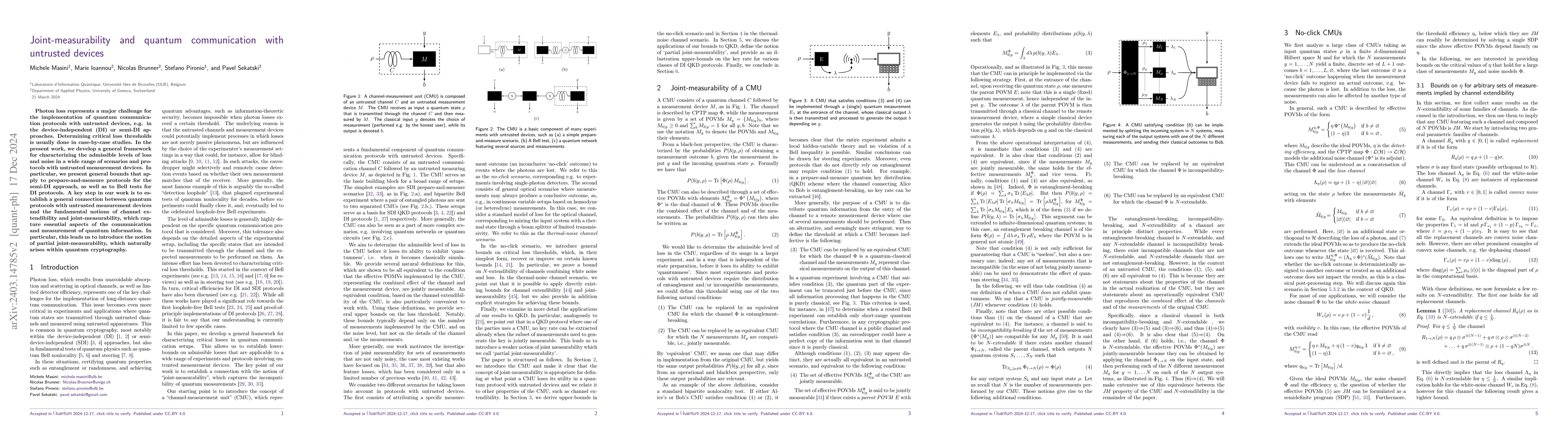 Thumbnail for Joint-measurability and quantum communication with untrusted devices