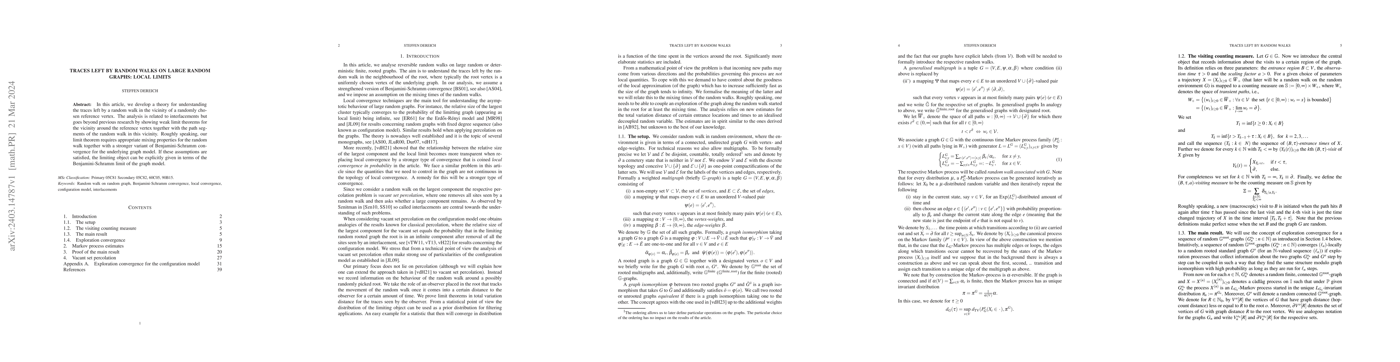 Thumbnail for Traces left by random walks on large random graphs: local limits
