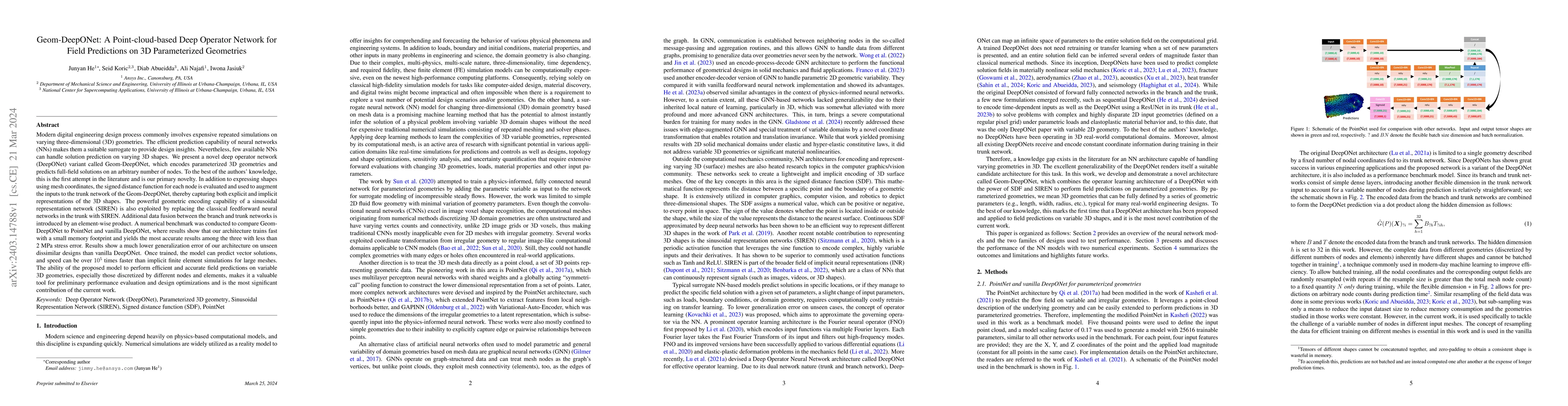 Thumbnail for Geom-DeepONet: A Point-cloud-based Deep Operator Network for Field
  Predictions on 3D Parameterized Geometries