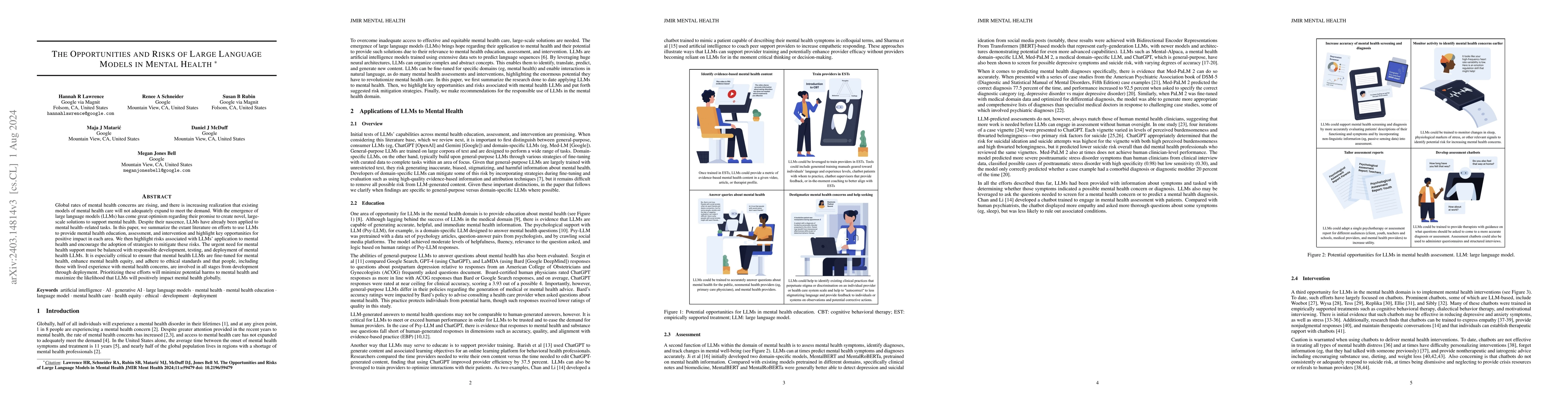 Thumbnail for The opportunities and risks of large language models in mental health