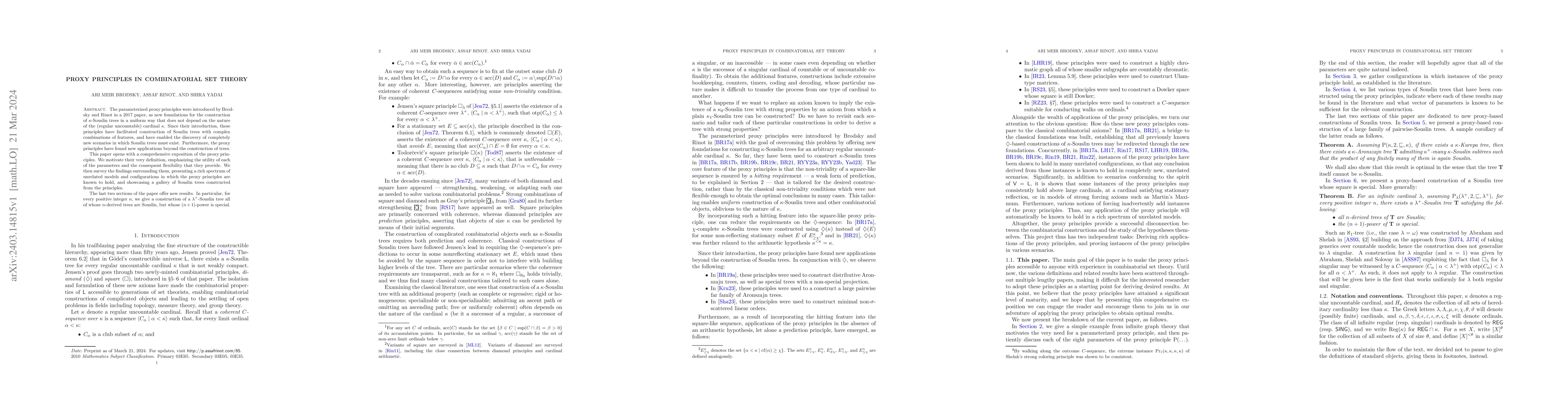 Thumbnail for Proxy principles in combinatorial set theory