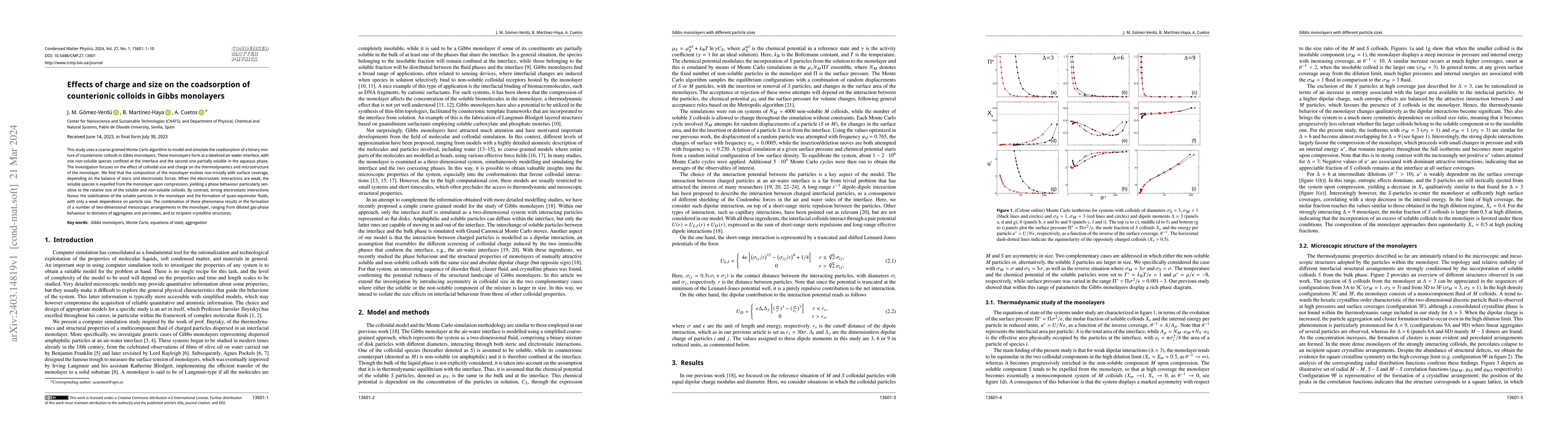 Thumbnail for Effects of charge and size on the coadsorption of counterionic colloids
  in Gibbs monolayers
