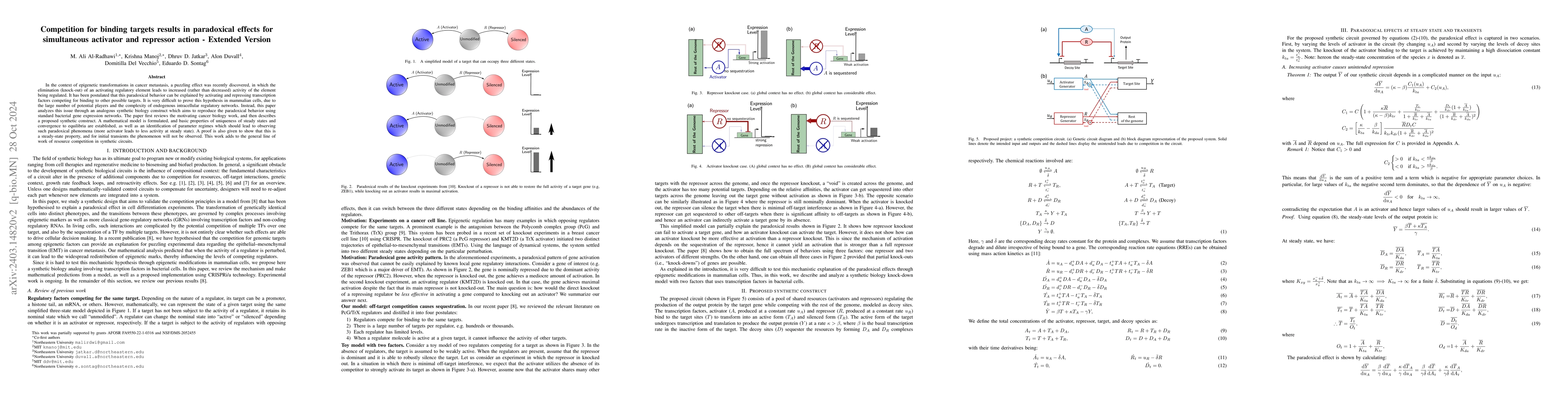 Thumbnail for Competition for binding targets results in paradoxical effects for
  simultaneous activator and repressor action -- Extended Version