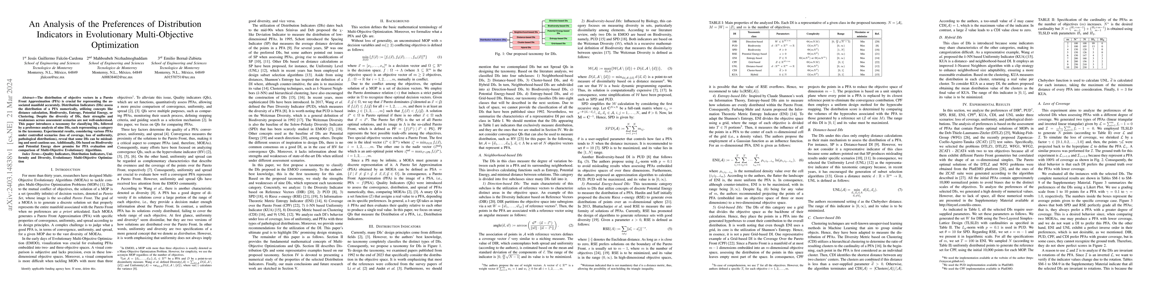 Thumbnail for An Analysis of the Preferences of Distribution Indicators in
  Evolutionary Multi-Objective Optimization