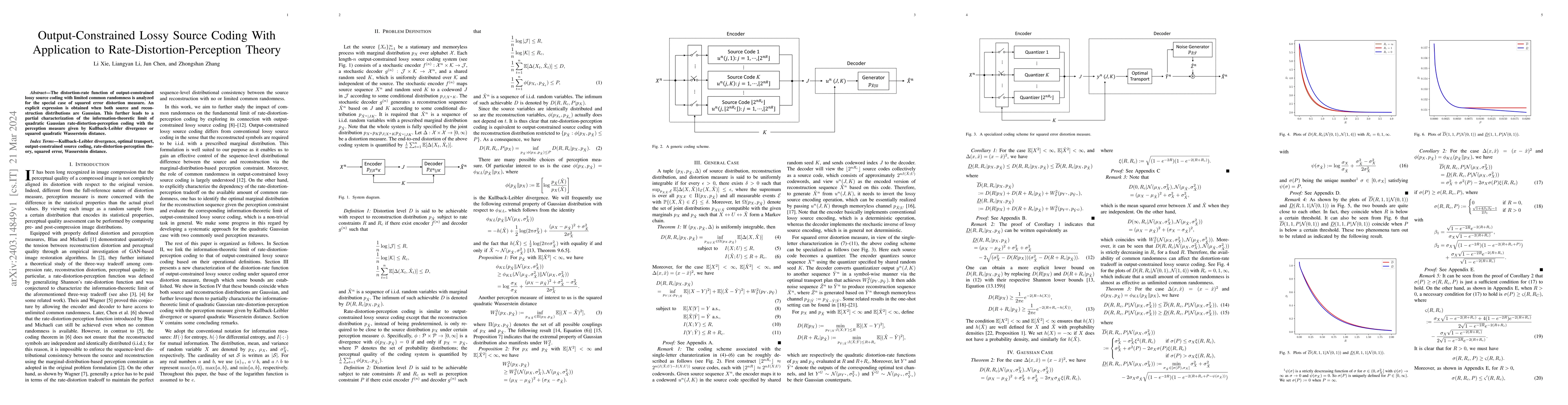Thumbnail for Output-Constrained Lossy Source Coding With Application to
  Rate-Distortion-Perception Theory