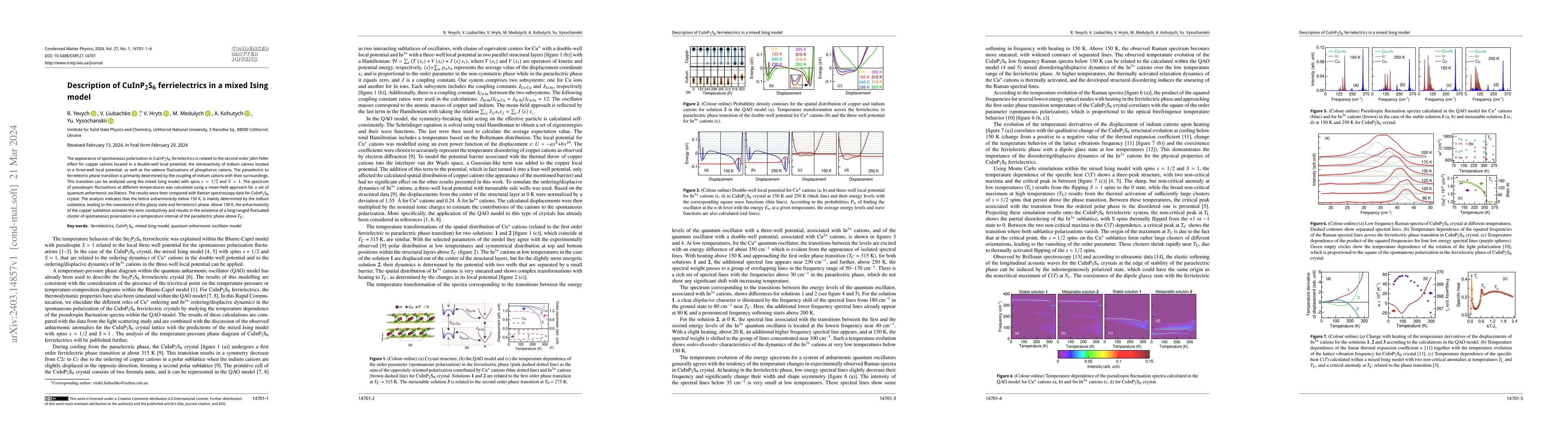 Thumbnail for Description of CuInP$_{2}$S$_{6}$ ferrielectrics in a mixed Ising model