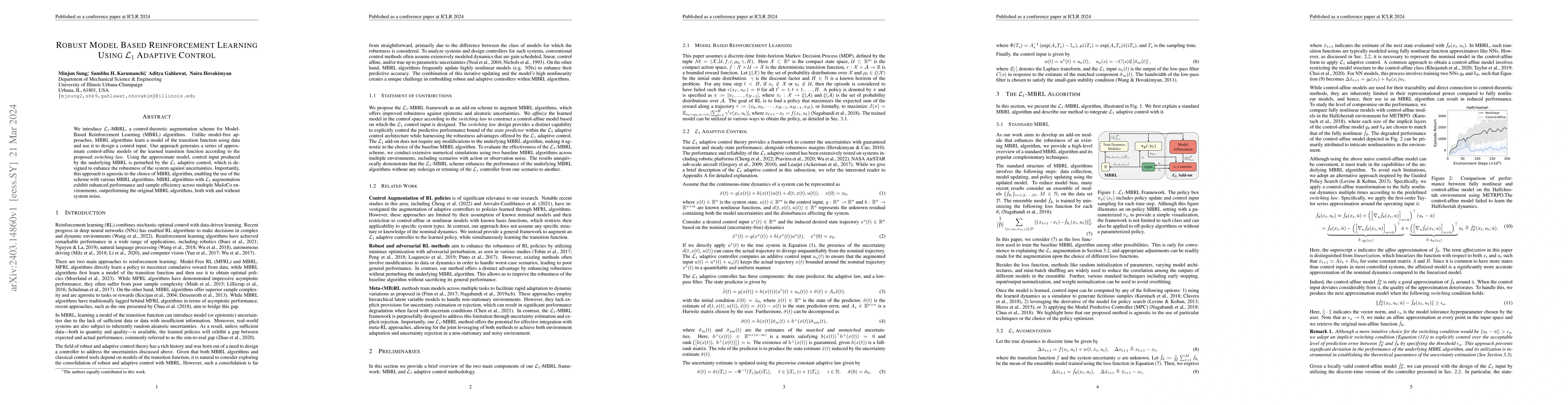 Thumbnail for Robust Model Based Reinforcement Learning Using $\mathcal{L}_1$ Adaptive
  Control