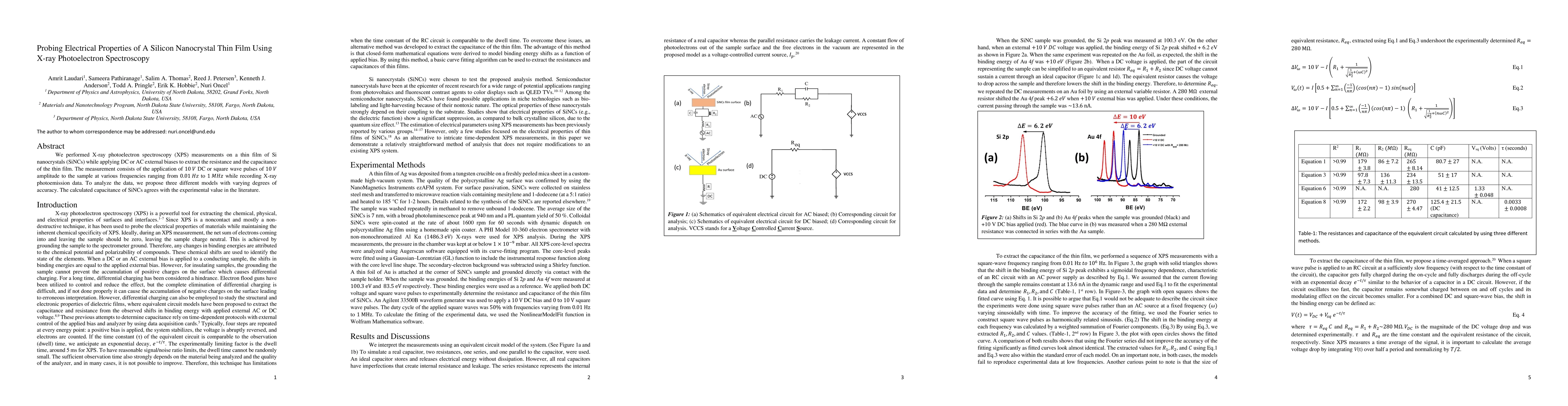 Thumbnail for Probing Electrical Properties of A Silicon Nanocrystal Thin Film Using
  X-ray Photoelectron Spectroscopy