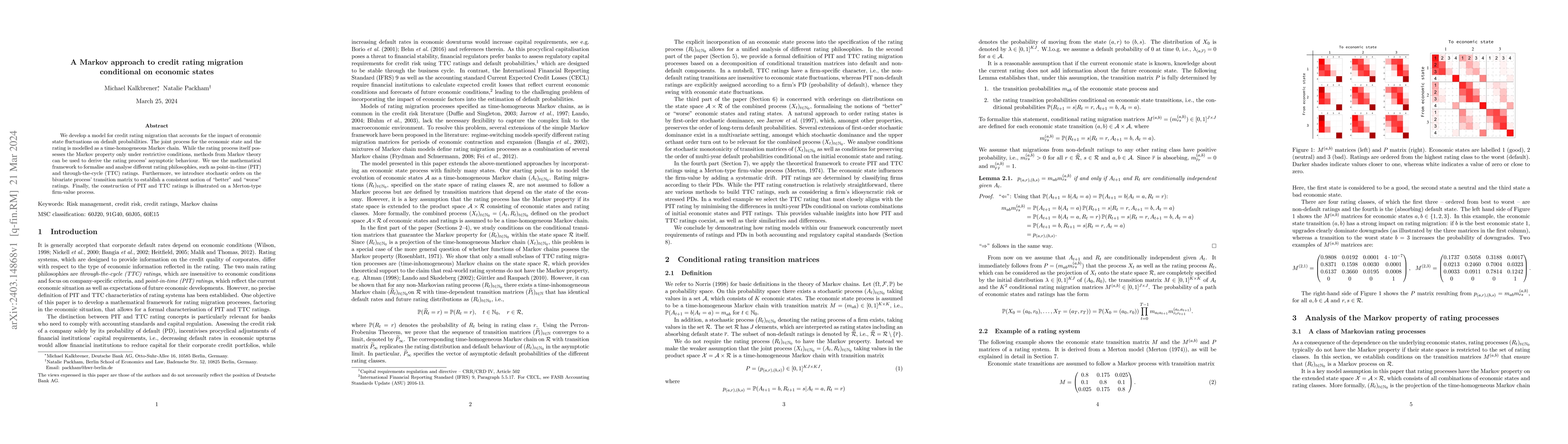 Thumbnail for A Markov approach to credit rating migration conditional on economic
  states