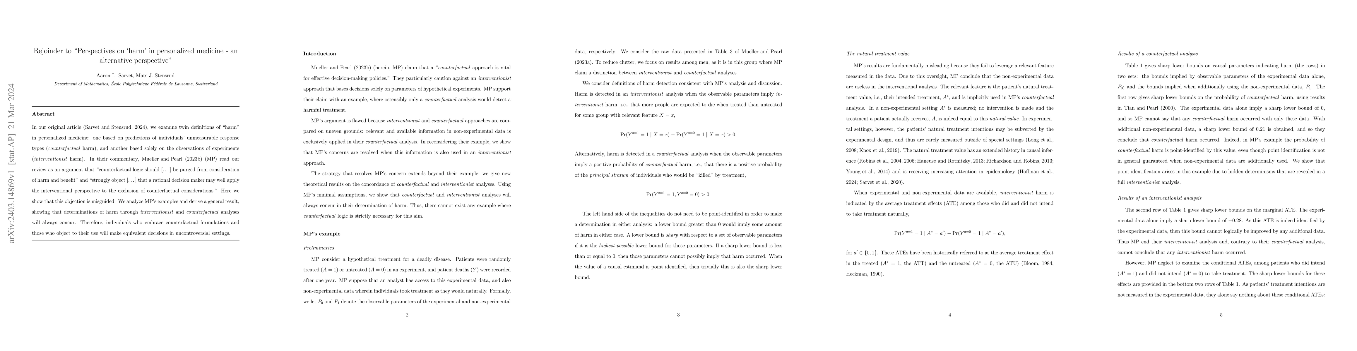 Thumbnail for Rejoinder to "Perspectives on `harm' in personalized medicine -- an
  alternative perspective"