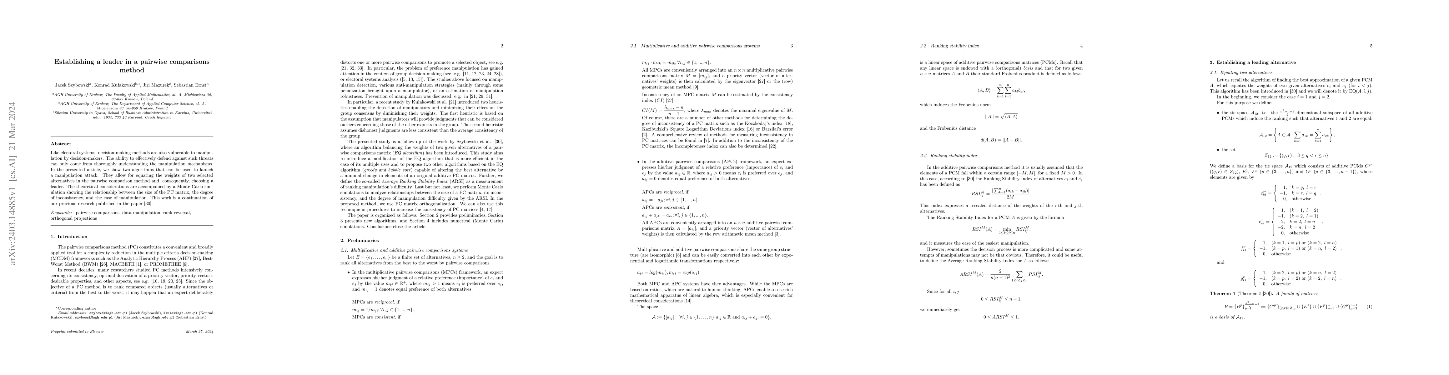 Thumbnail for Establishing a leader in a pairwise comparisons method