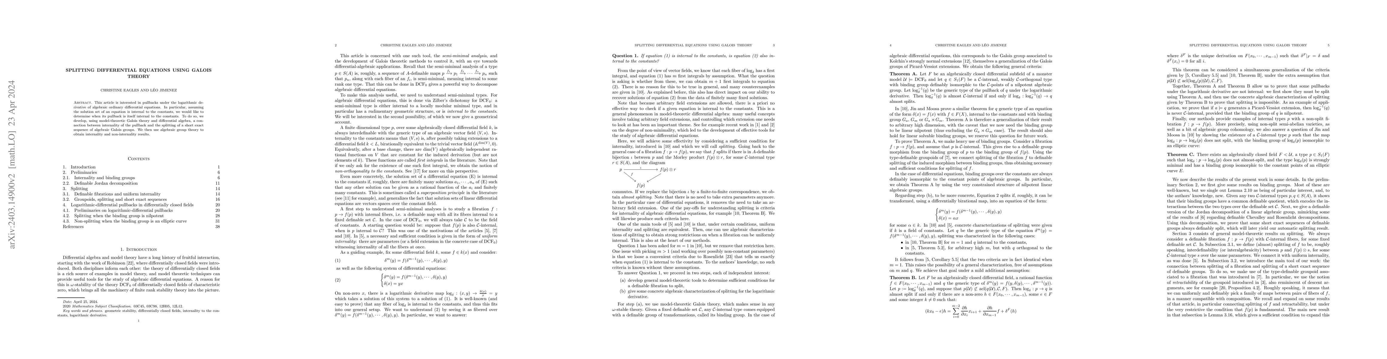 Thumbnail for Splitting differential equations using Galois theory