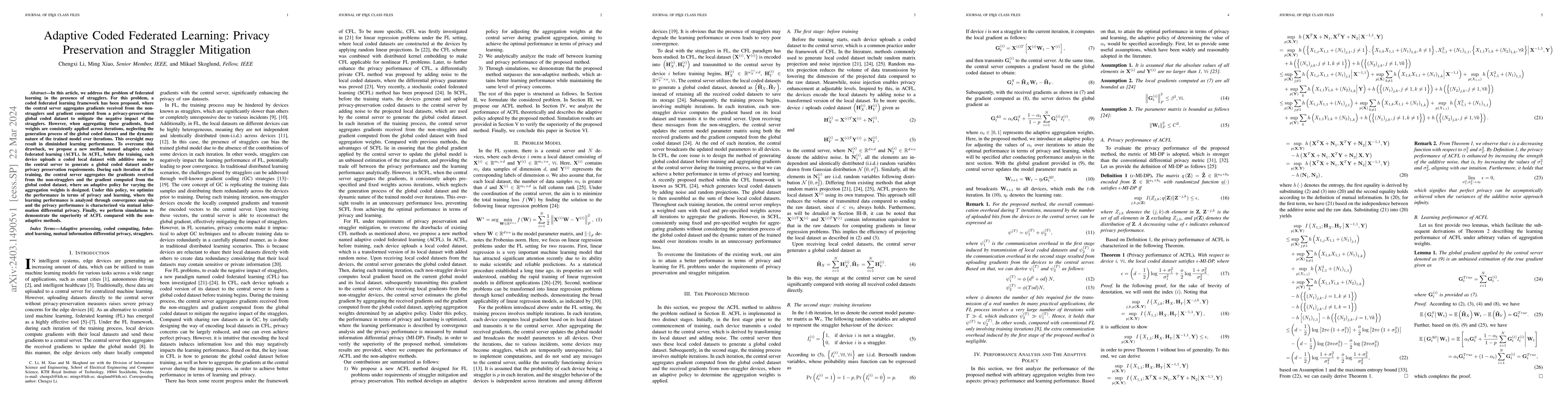 Thumbnail for Adaptive Coded Federated Learning: Privacy Preservation and Straggler
  Mitigation