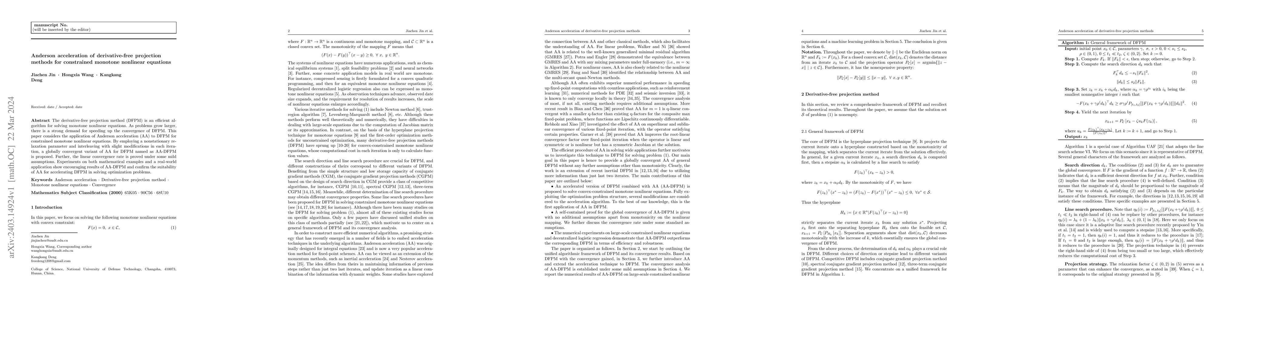Thumbnail for Anderson acceleration of derivative-free projection methods for
  constrained monotone nonlinear equations