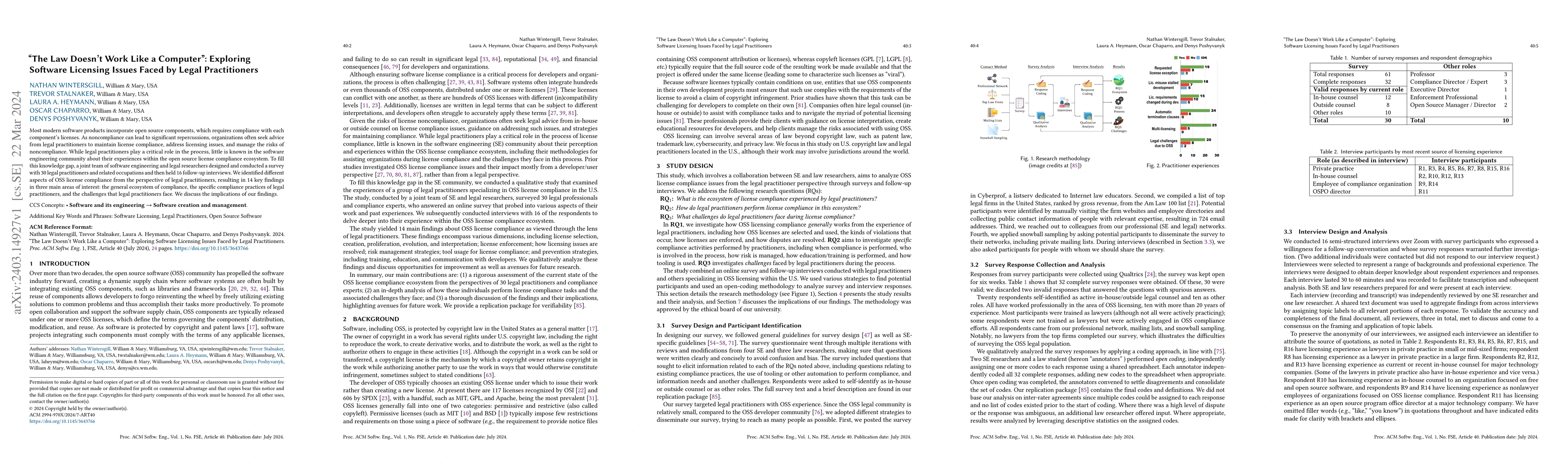 Thumbnail for "The Law Doesn't Work Like a Computer": Exploring Software Licensing
  Issues Faced by Legal Practitioners