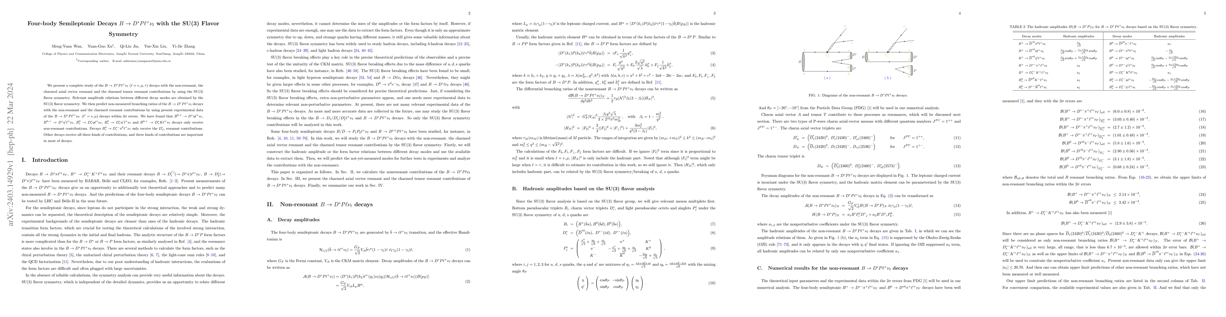 Thumbnail for Four-body Semileptonic Decays $B\to D^*P\ell^+\nu_\ell$ with the SU(3)
  Flavor Symmetry