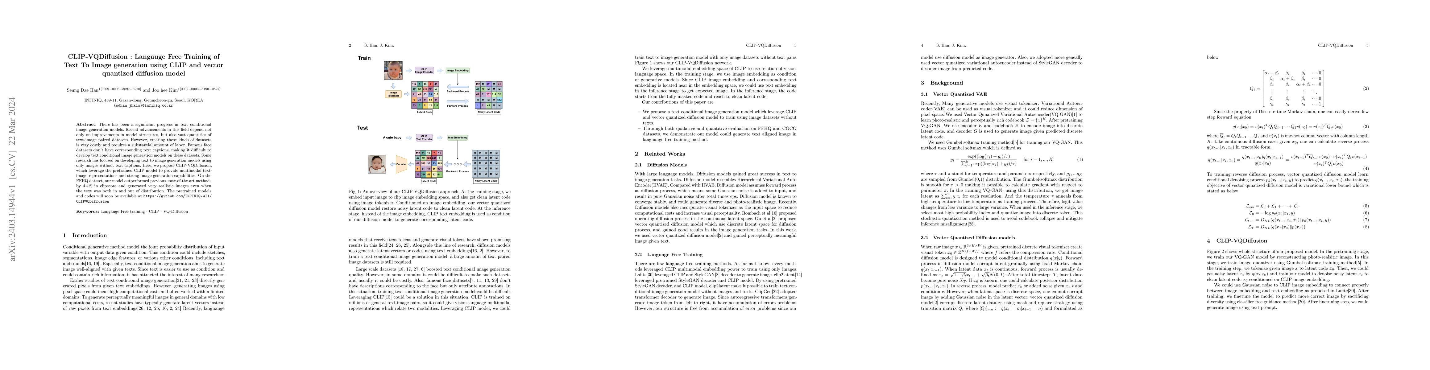 Thumbnail for CLIP-VQDiffusion : Langauge Free Training of Text To Image generation
  using CLIP and vector quantized diffusion model