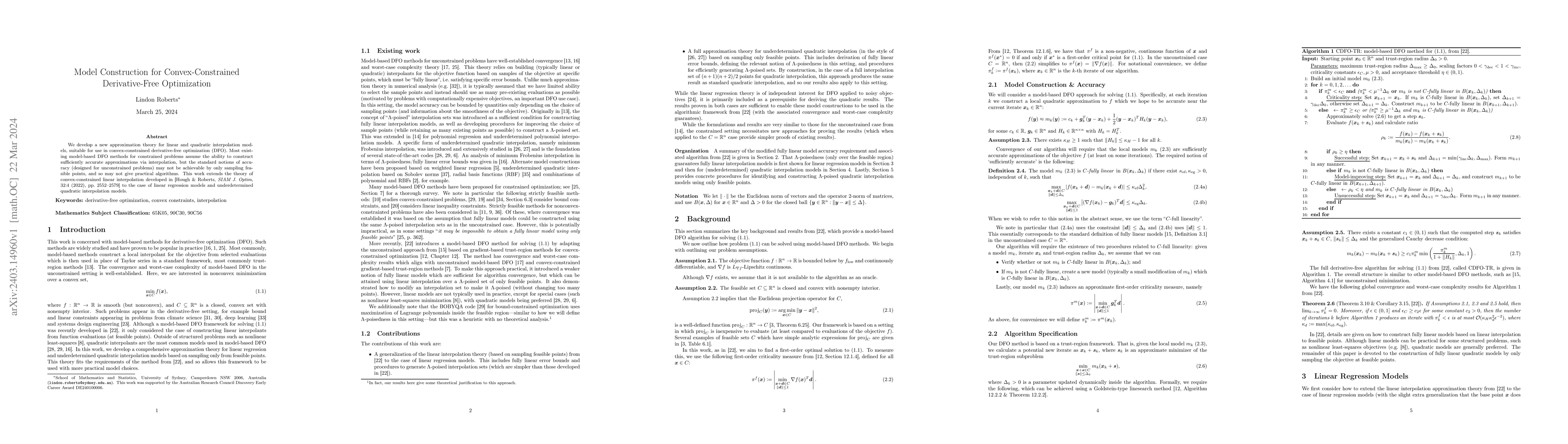Thumbnail for Model Construction for Convex-Constrained Derivative-Free Optimization
