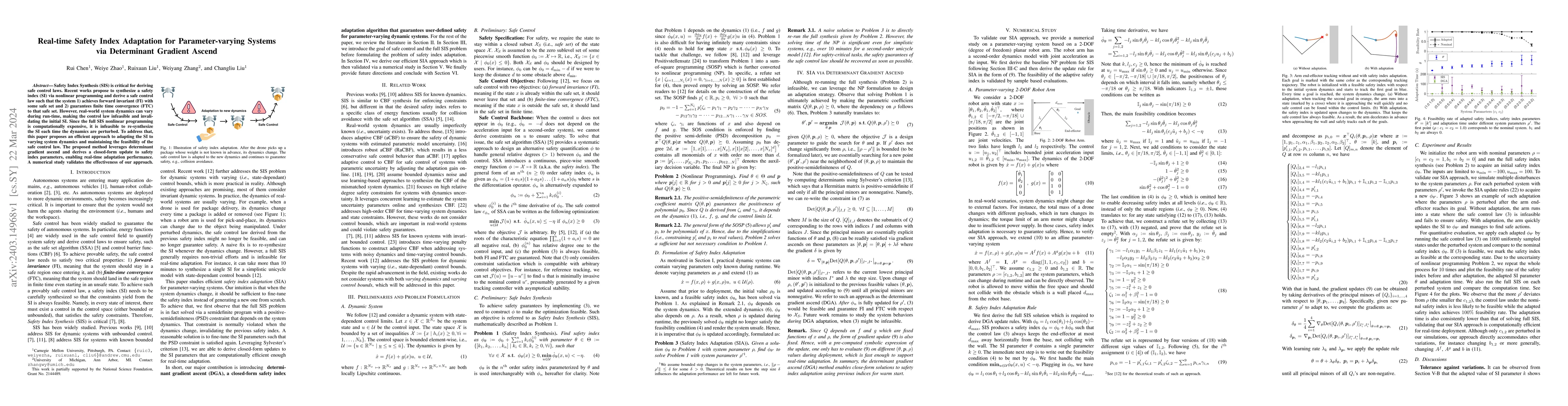 Thumbnail for Real-time Safety Index Adaptation for Parameter-varying Systems via
  Determinant Gradient Ascend