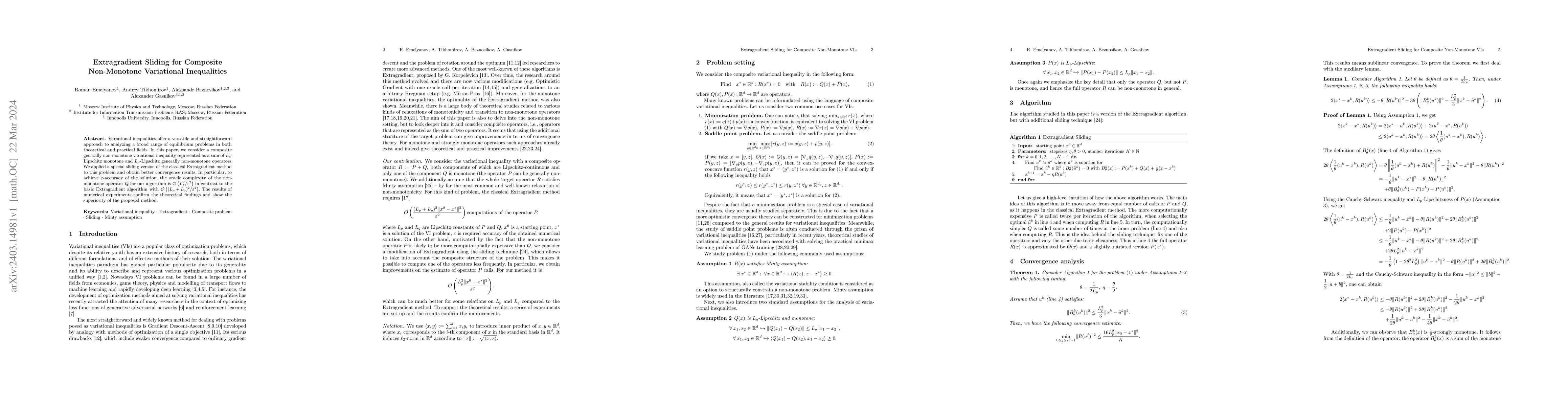 Thumbnail for Extragradient Sliding for Composite Non-Monotone Variational
  Inequalities