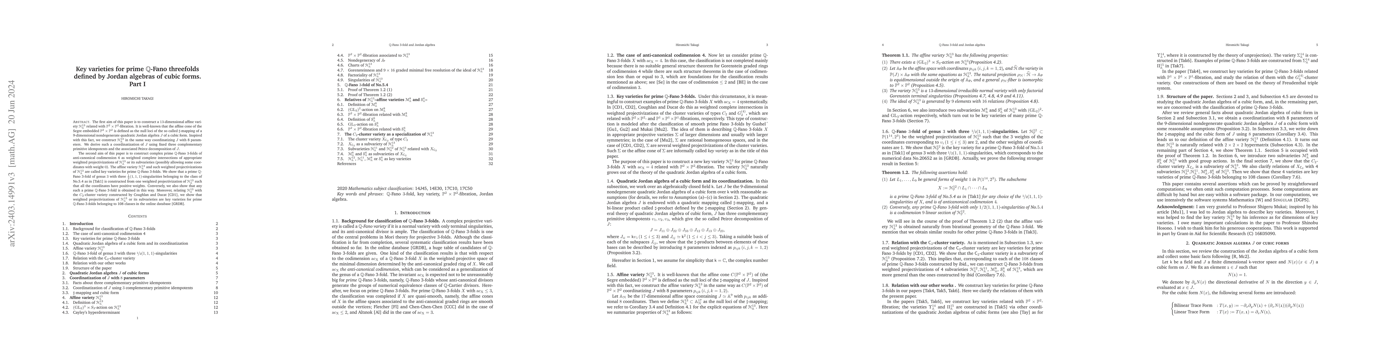 Thumbnail for Key varieties for prime $\mathbb{Q}$-Fano threefolds defined by Jordan
  algebras of cubic forms. Part I