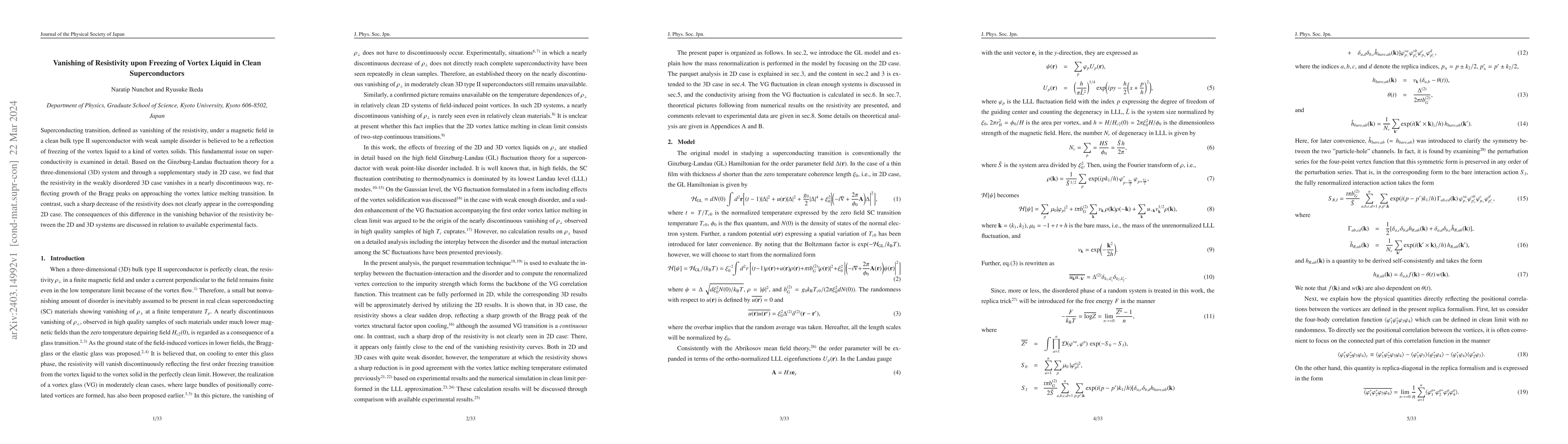 Thumbnail for Vanishing of Resistivity upon Freezing of Vortex Liquid in Clean
  Superconductors