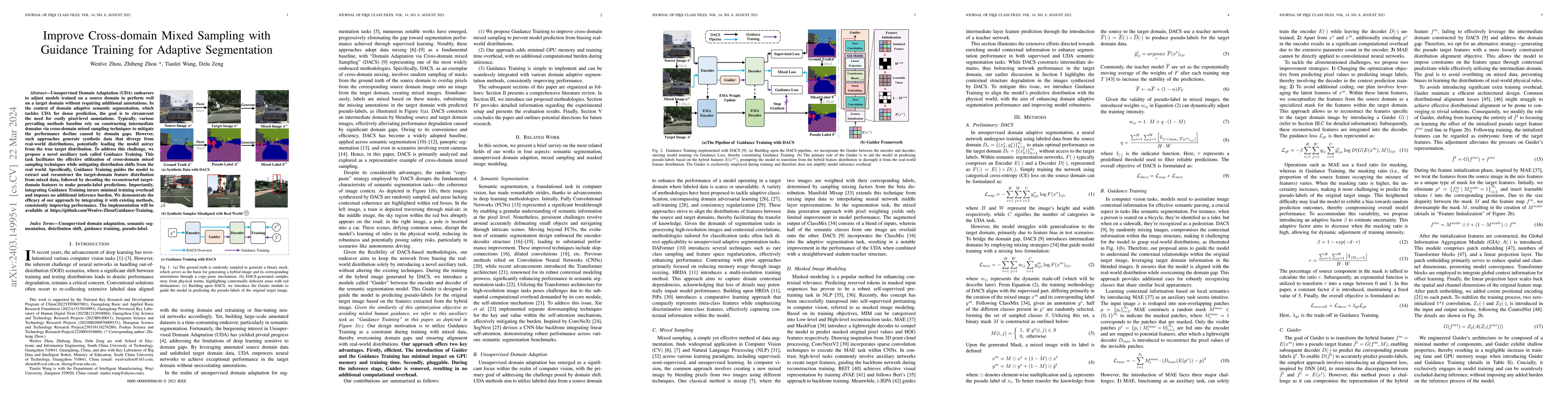 Thumbnail for Improve Cross-domain Mixed Sampling with Guidance Training for Adaptive
  Segmentation