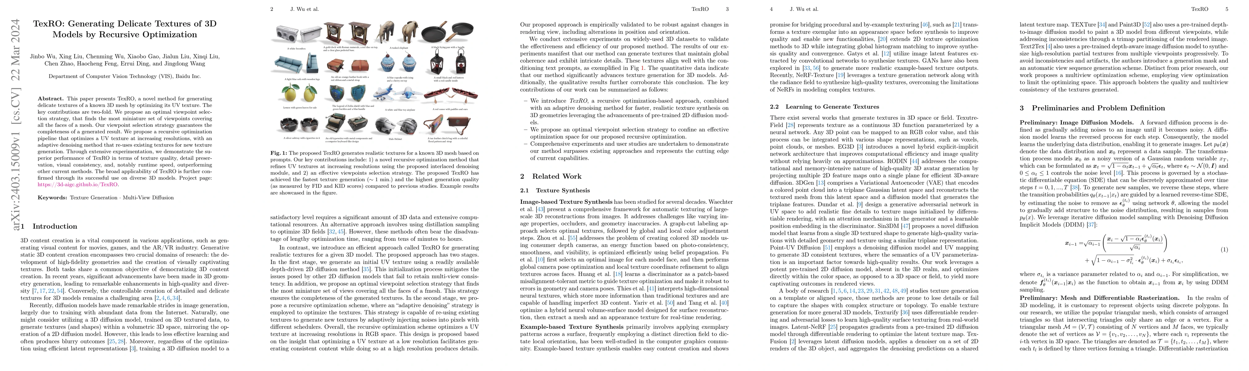Thumbnail for TexRO: Generating Delicate Textures of 3D Models by Recursive
  Optimization