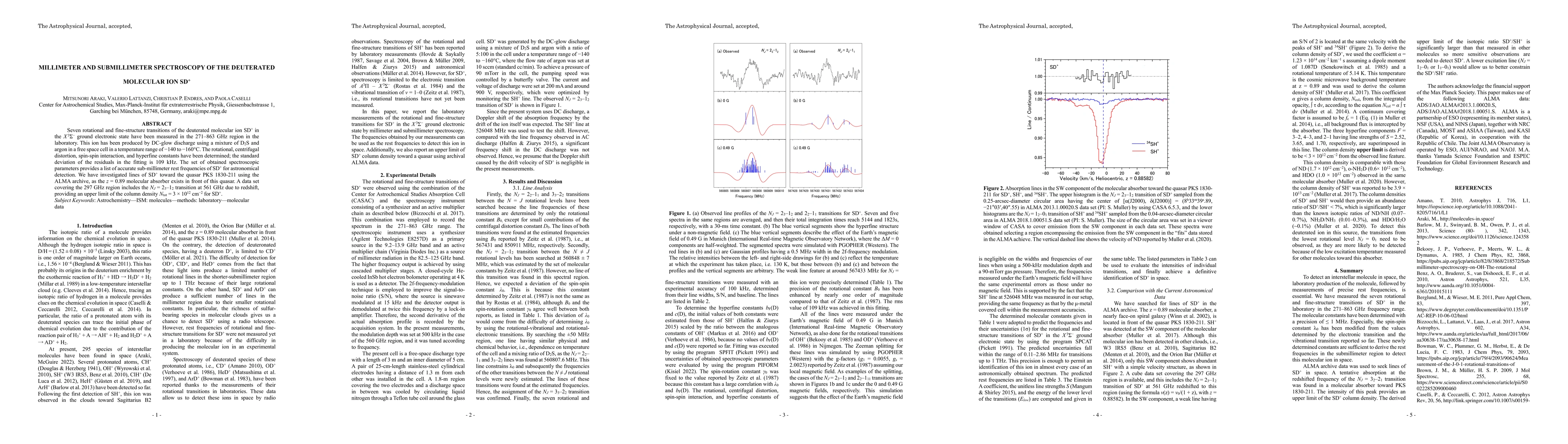 Thumbnail for Millimeter and submillimeter spectroscopy of the deuterated molecular
  ion SD+